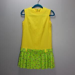 Vintage Handmade Drop Waist Mod Dress Floral Pleated Skirt